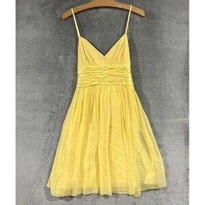 Maggy London 100% Silk Yellow Tie Belt Holiday Party Formal Dress Chiffon Sz 6P